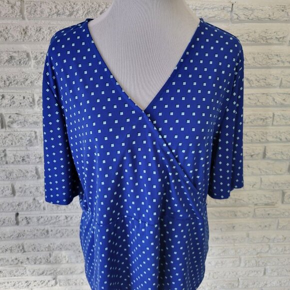 Liz Claiborne Womens Top Extra Large Blue Tiny Squares Poly Blend GEO86E - Picture 2 of 8